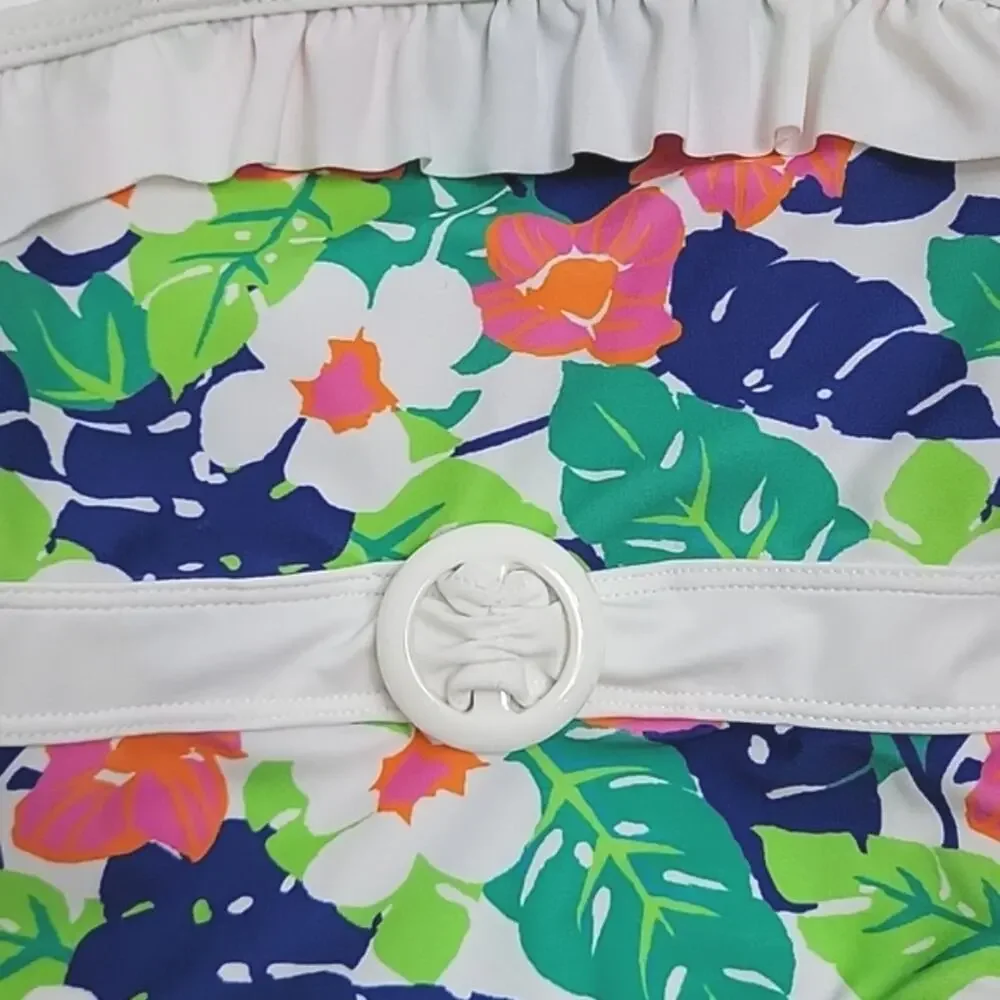 Janie and‎ Jack Tropical Print Ruffled One Piece Swimsuit Green Pink 6-12 Months